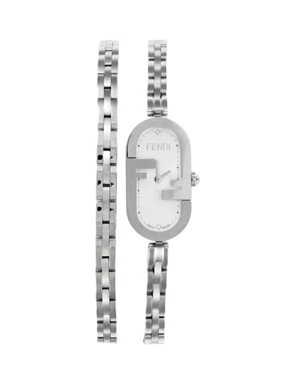 Fendi Women's O'lock 14.8mm Stainless Steel & 0.03 Tcw Diamond Wrap Bracelet Watch In Metallic