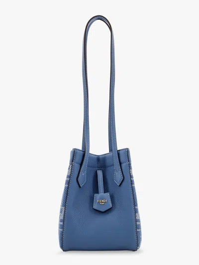 Fendi Women Origami Mini Leather And Denim-effect Ff Jacquard Transformable Mini-bag In Blue