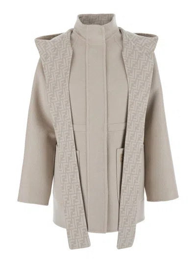 Fendi Women Parka Ff Double Wool In Gray