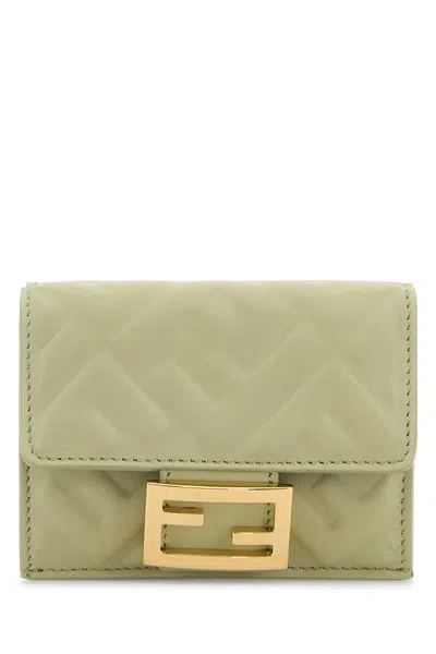 Fendi Women Pastel Green Nappa Leather Micro Baguette Wallet