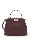 Fendi Women 'peekaboo' Bordeaux Handbag With Snakeskin Handle And Turn-lock Closure On Both Sides In In Brown