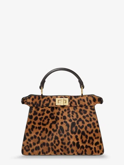 FENDI FENDI WOMEN PEEKABOO ISEEU PETITE LEATHER SHOULDER BAG WITH FENDI LEO PRINT