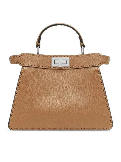 Fendi Women Peekaboo Iseeu Small Saddlery Bag Cappuccino Color In Brown