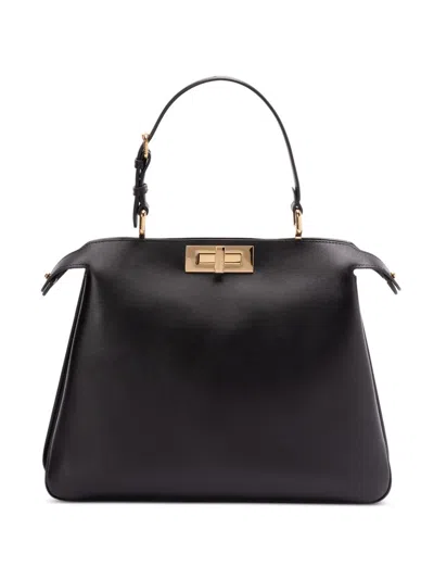 Fendi Women Peekaboo Medium Leather Handbag In Black