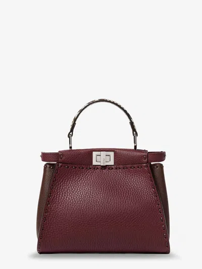 Fendi Women Peekaboo Mini Leather Crossbody Bag In Burgundy