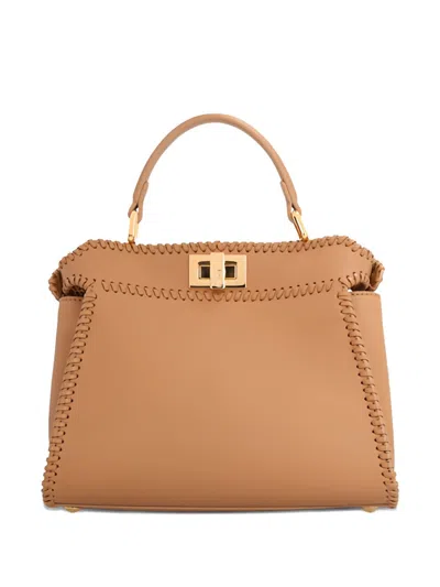 Fendi Women Peekaboo Mini Leather Handbag In Brown