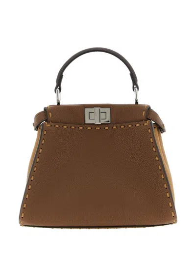Fendi Women Peekaboo Mini Leather Handbag In Brown