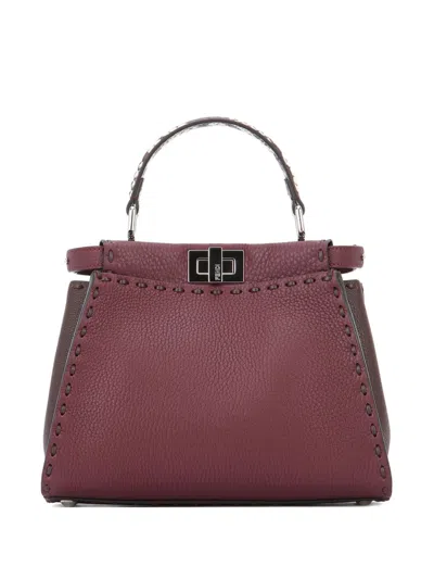 Fendi Women Peekaboo Mini Leather Handbag In Burgundy