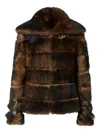 Fendi Women Color Pequin Motif Fur Aviator Jacket In Brown