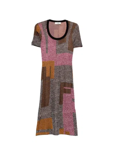 Fendi Geometric-print Midi Dress In Multi