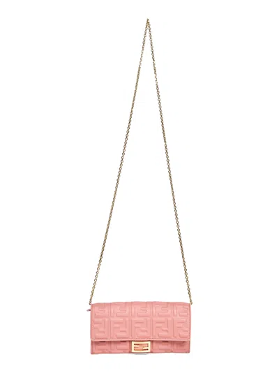 Fendi Women Pink Baguette Continental With Chain Wallet