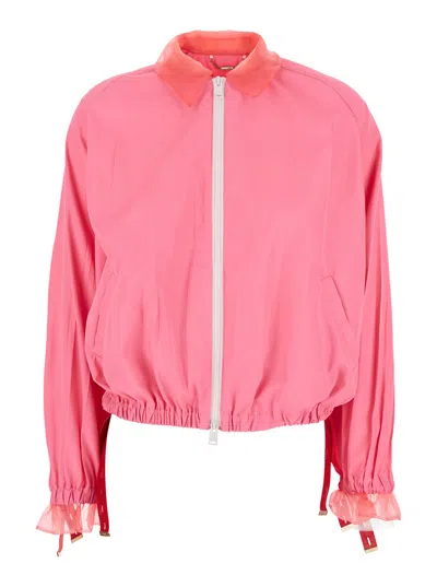 Fendi Women Pink Bomber Jacket With Classic Collar In Tech Fabric Woman