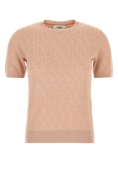 Fendi Women Pink Cotton Blend Sweater In Neutral