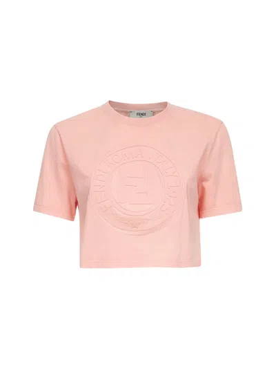 Fendi Women Pink Cotton Logo Crop T-shirt
