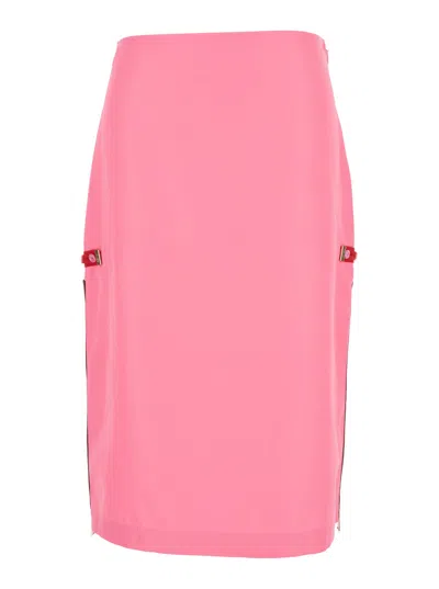 Fendi Women Pink Pencil Midi Skirt With Elastic Waistband On The Back In Viscose Woman