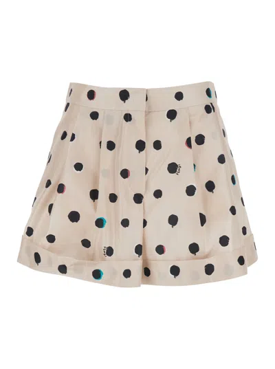 Fendi Women Pink Silk Shorts With Wide Leg And All-over Polka Dot Motif Woman In Burgundy