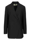 Fendi Women Blue Double-breasted Jacket With Peak Revers And Pinstripe Motif In Wool Blend Woman In Blue