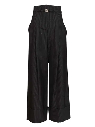 Fendi Women Pinstriped Wool Trousers In Blue