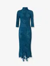 Fendi Textured High Neck Dress Ruffles In Blue