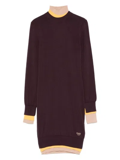 FENDI WOMEN'S PLUM WOOL BLEND DRESS