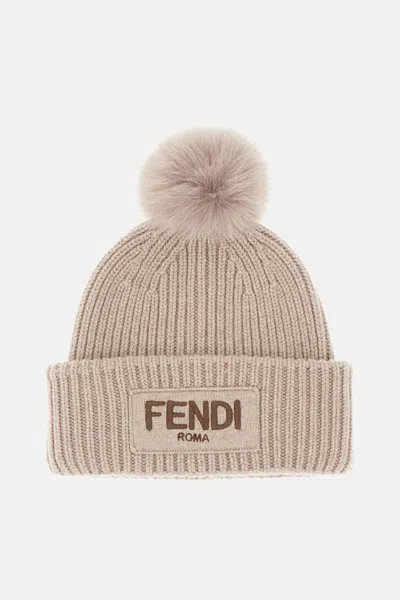 Fendi Women Pompon Beanie In Gray