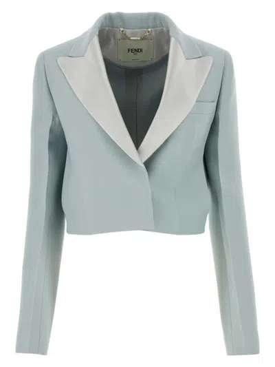 FENDI WOMEN'S POWDER BLUE WOOL BLEND BLAZER