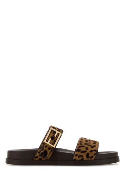 FENDI FENDI WOMEN PRINTED CALF HAIR FENDI FEEL SLIPPERS