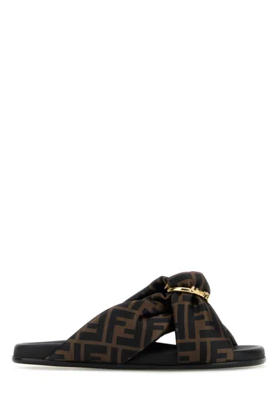 Fendi Women Printed Satin Fell Slippers In Multicolor