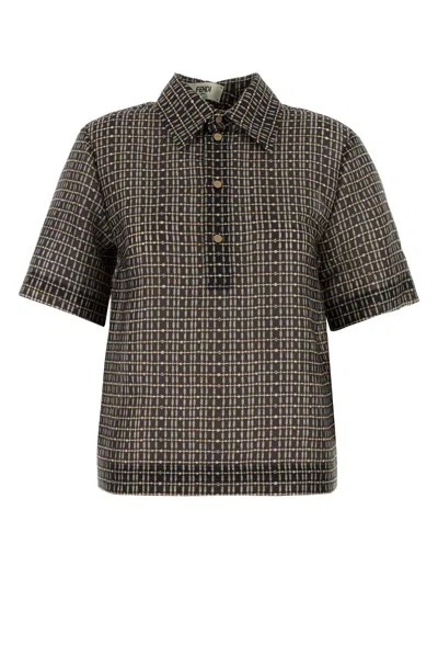 Fendi Women Printed Silk Blend Polo Shirt In Navy