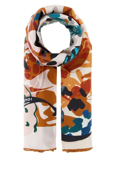 Fendi Butterfly Printed Silk Scarf In Multi