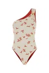 Fendi Asymmetrical One-shoulder Printed Swimsuit In White