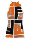 Fendi Colour-block High-neck Minidress In Orange