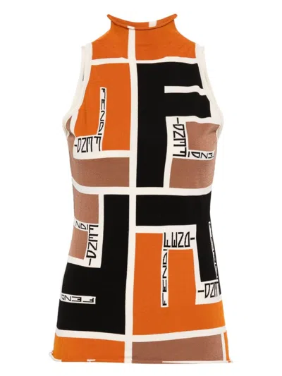 FENDI WOMEN'S PRINTED TURTLE-NECK TOP