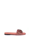 Fendi Leather Flat Sole Slides With Metal Embellishment