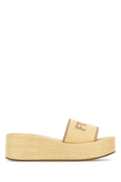 Fendi Women Raffia Sunshine Slippers