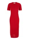 Fendi Women Red Short Sleeve Dress With All-over Ff Motif In Cotton Blend Woman In Multi