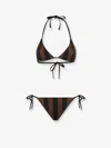 Fendi Women Brown Reversible Bikini With Adjustable Tie Closure And All-over Stripe Motif In Tech Fa In Brown