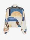 Fendi Blue Silk Reversible Bomber Jacket With Patchwork Print
