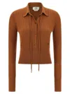 Fendi Textured Long Sleeve Collared Knit Top In Brown