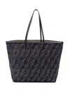 Fendi Women Embroidered Chenille Large Roll Shopping Bag In Blgrigio