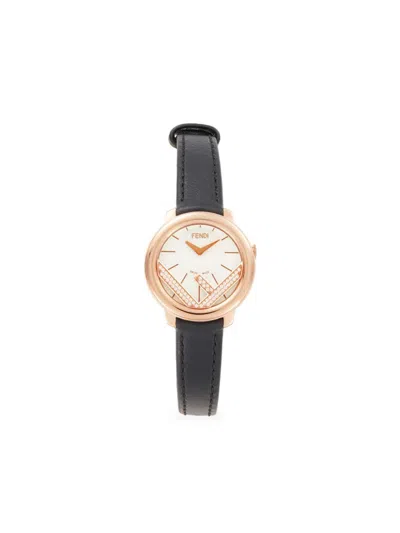 Fendi Women's Run Away 38mm Ip Rose Goldtone Stainless Steel, Diamond & Leather Strap Watch In Black