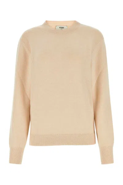 Fendi Women Sand Stretch Wool Blend Sweater In Brown