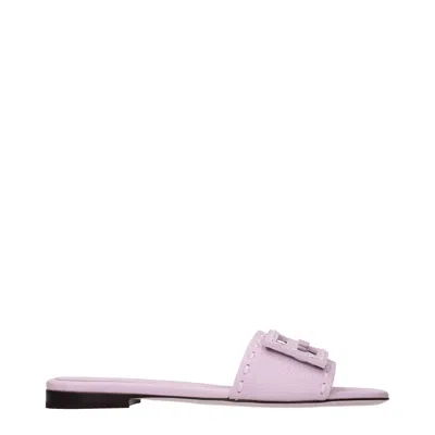Fendi Women's Sandals And Clogs Pink/pastel Pink Leather In Purple