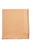 Fendi Scarf In Silk And Wool With Jacquard Ff Motif In Brown