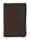 Fendi Square Scarf Fringed Edges In Brown