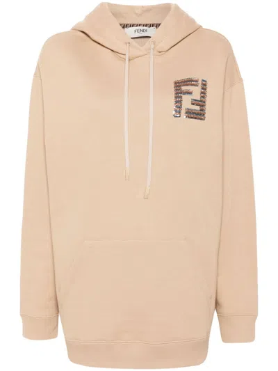 Fendi Women's Sequinned-ff Hoodie In Beige