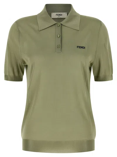 Fendi Women's Shiny Viscose Polo Shirt In Green