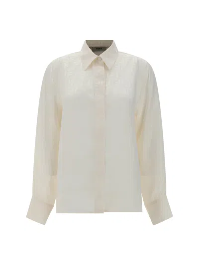 Fendi White Silk Pattern Shirt In Neutral