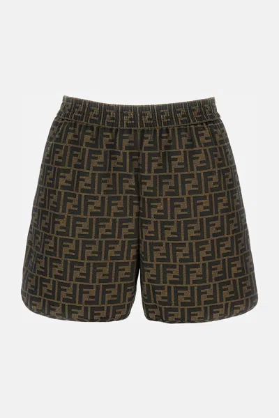 Fendi Women Short Ff Canvas In Brown