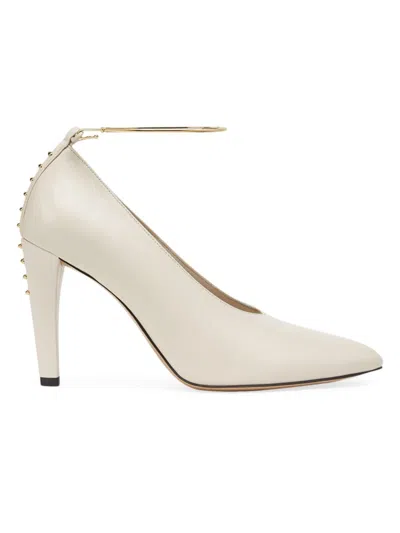 Fendi Women's Show 95mm Studded Leather Pumps In White